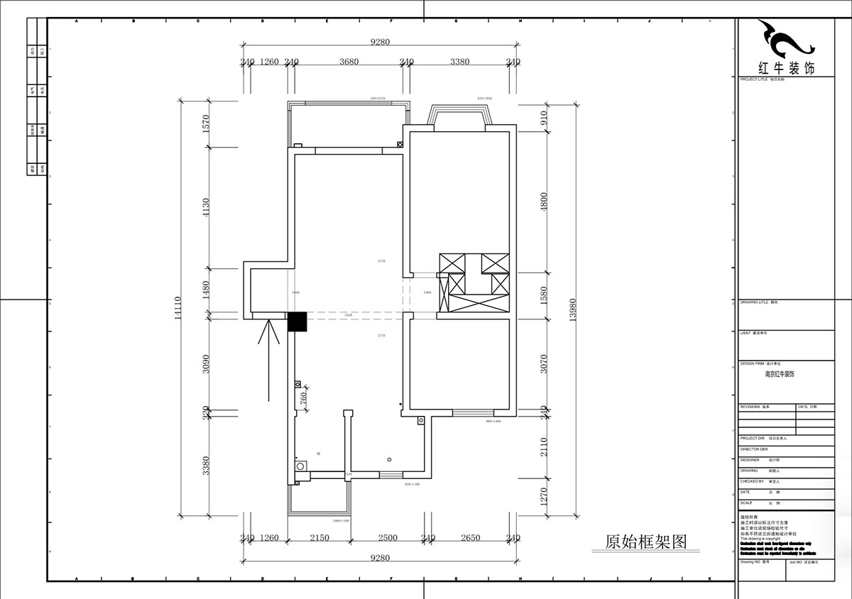 蒋琛｜香榭里8-2-902-100㎡-现代简约风格｜2室2厅1卫｜老房装修｜定制家｜全包14万｜00_01原始框架图